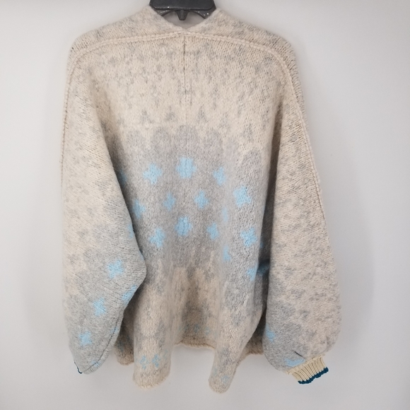 Free People Alpaca Winter Wonderland Cardigan Sweater Size Medium Blue Combo - Picture 5 of 8